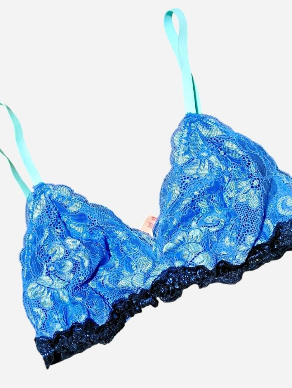 No Boundaries blue black lace vintage retro style soft stretchy bralette Size M